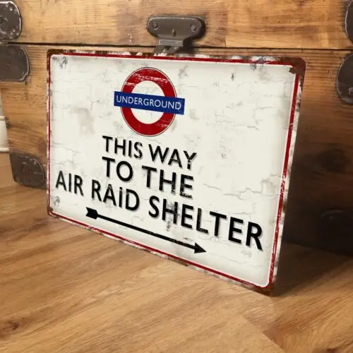 Letrero de metal Air Shelter WW2 Vintage Guerra Mundial británica