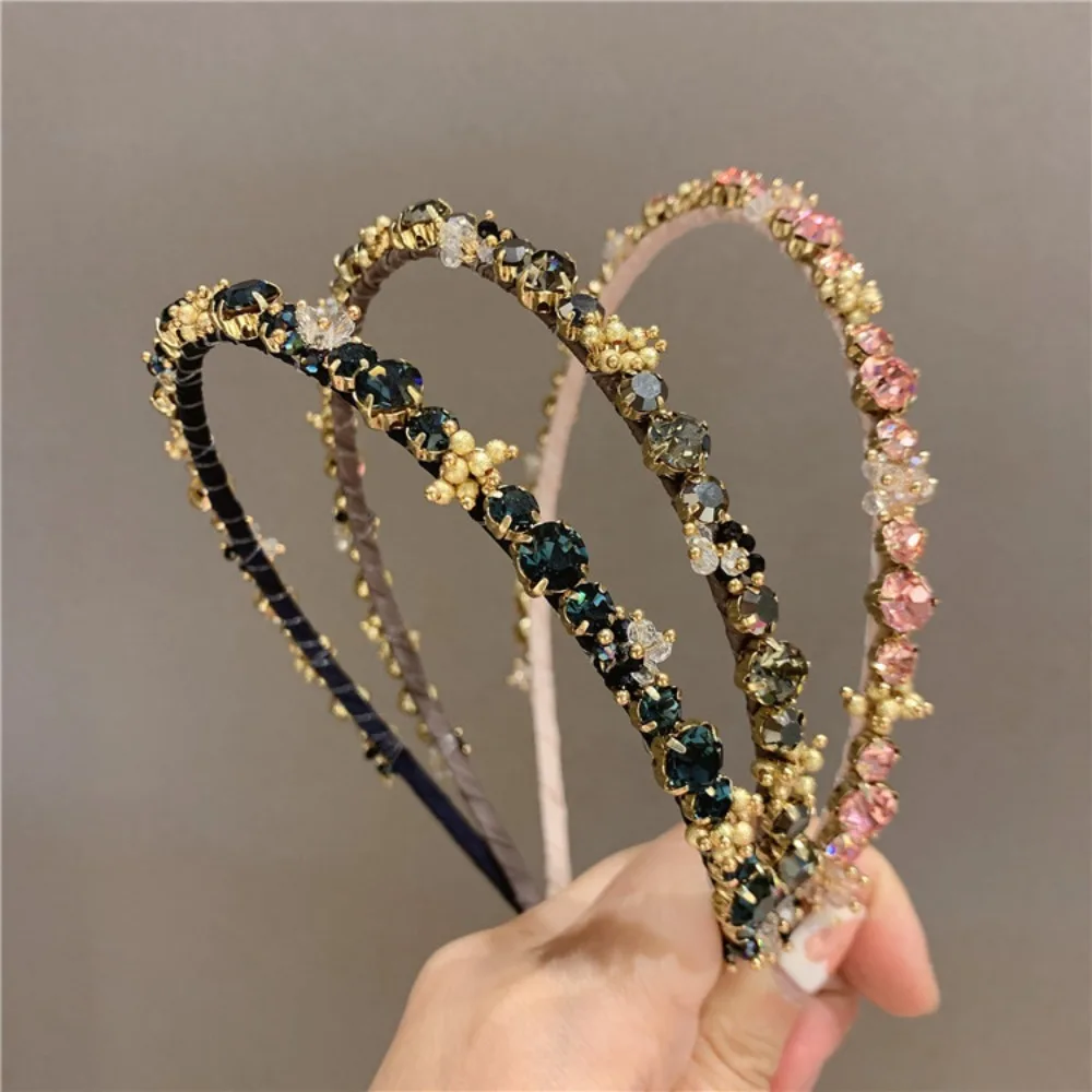 Retro Crystal Hairband Elegant Shiny Hair Accessories Sweet Headband Girls Hair Hoop Korean Style Hair Hoop Rhinestone