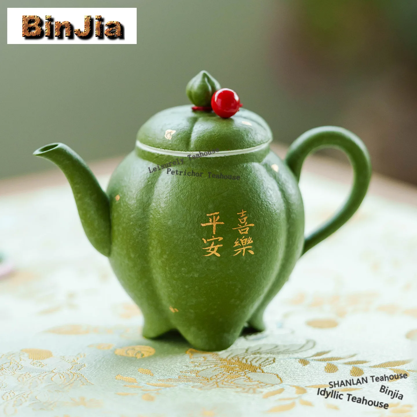 

100ml Citrus Green Sprinkle Gold Peace And Joy Teapot Luxury Tea Infuser Pot Tea Maker Kettle With Ball Hole Tea Set Collection