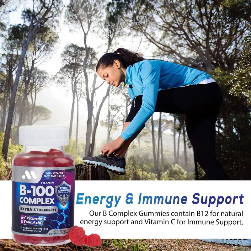 Compound gummies contain vitamin C and folic acid, with 60 gummies containing niacin, B6, folic acid, B12, and biotin