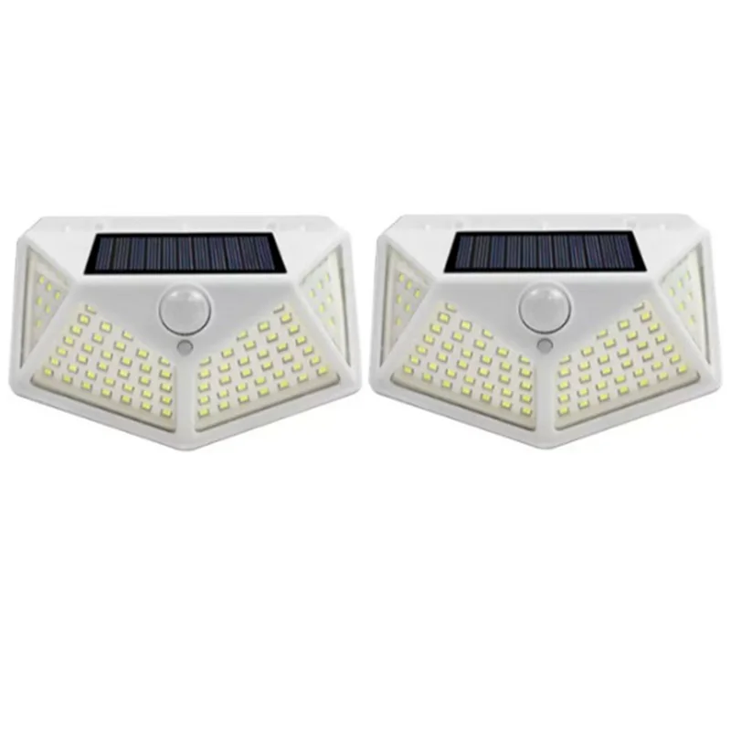 jvee lampada solar de parede com sensor de movimento todos os lados luminosa inducao humana quintal impermeavel escadas luz exterior branco 100led pcs 01