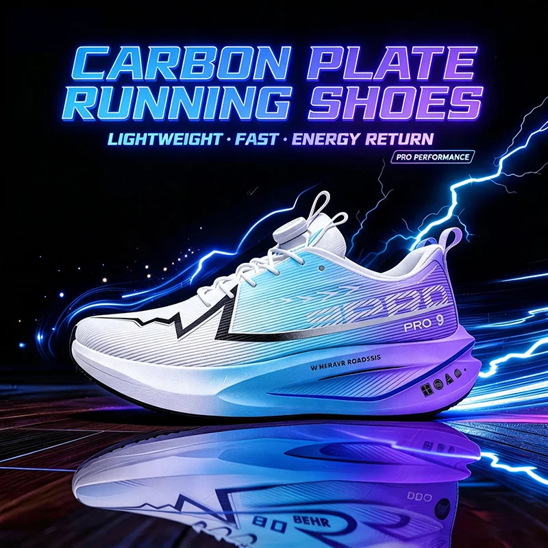 Men Carbon Fiber Plate Running Sneakers Lightweight Shock Absorbing Breathable Non Slip Jogging Marathon Training Athletic Shoes