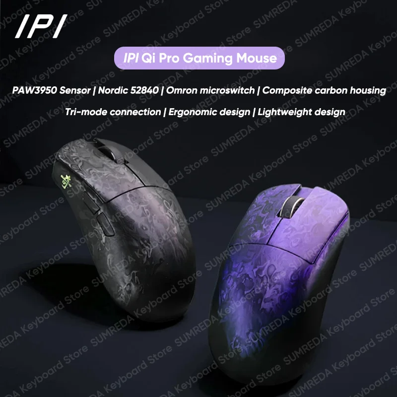 

Игровая мышь IPI Qi Pro из углеродного волокна PAW3950 Nordic 52840, чип 8K, 500 мАч, Bluetooth 2,4G, проводная игровая мышь, аксессуары для ПК, подарки