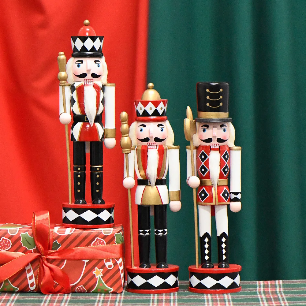 

30 см Рождественский Щелкунчик Ручная Роспись Деревянный Король Солдат Кукла Красный Ромбический Стиль Ручной Работы Рождественский Новый Год Подарок Ht210