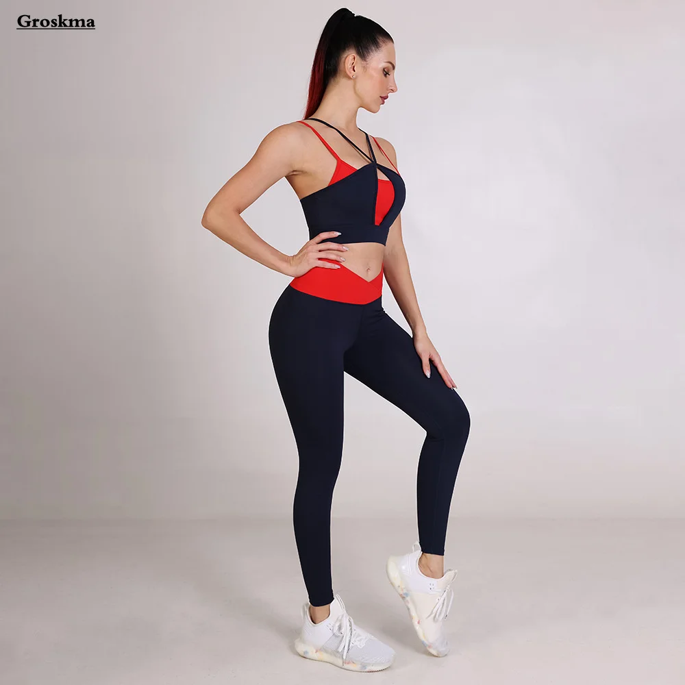 Women Yoga Two Piece Set Patchwork Sexy Bra+High Elastic Long Leggings  Workout Running Tracksuit Breathable Comfortable Sets