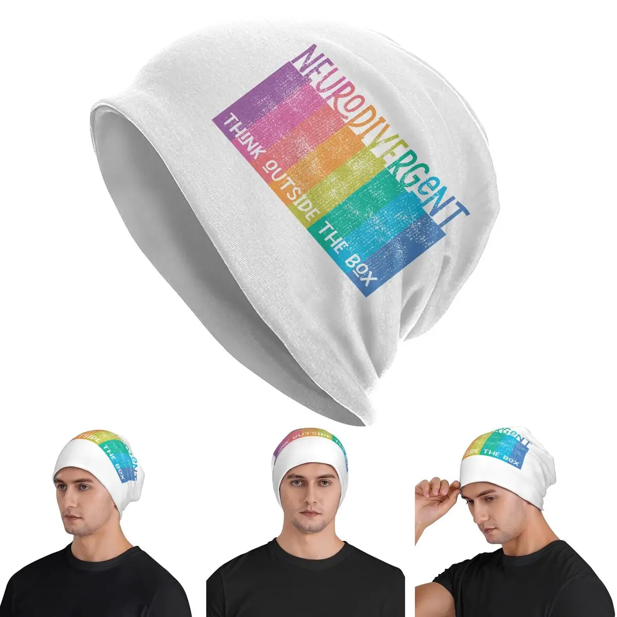 

Colorful Neurodivergent Rainbow Design Skullies Beanies Hats Warm Autumn Winter Outdoor Cap Knitted Bonnet Caps for Men Women