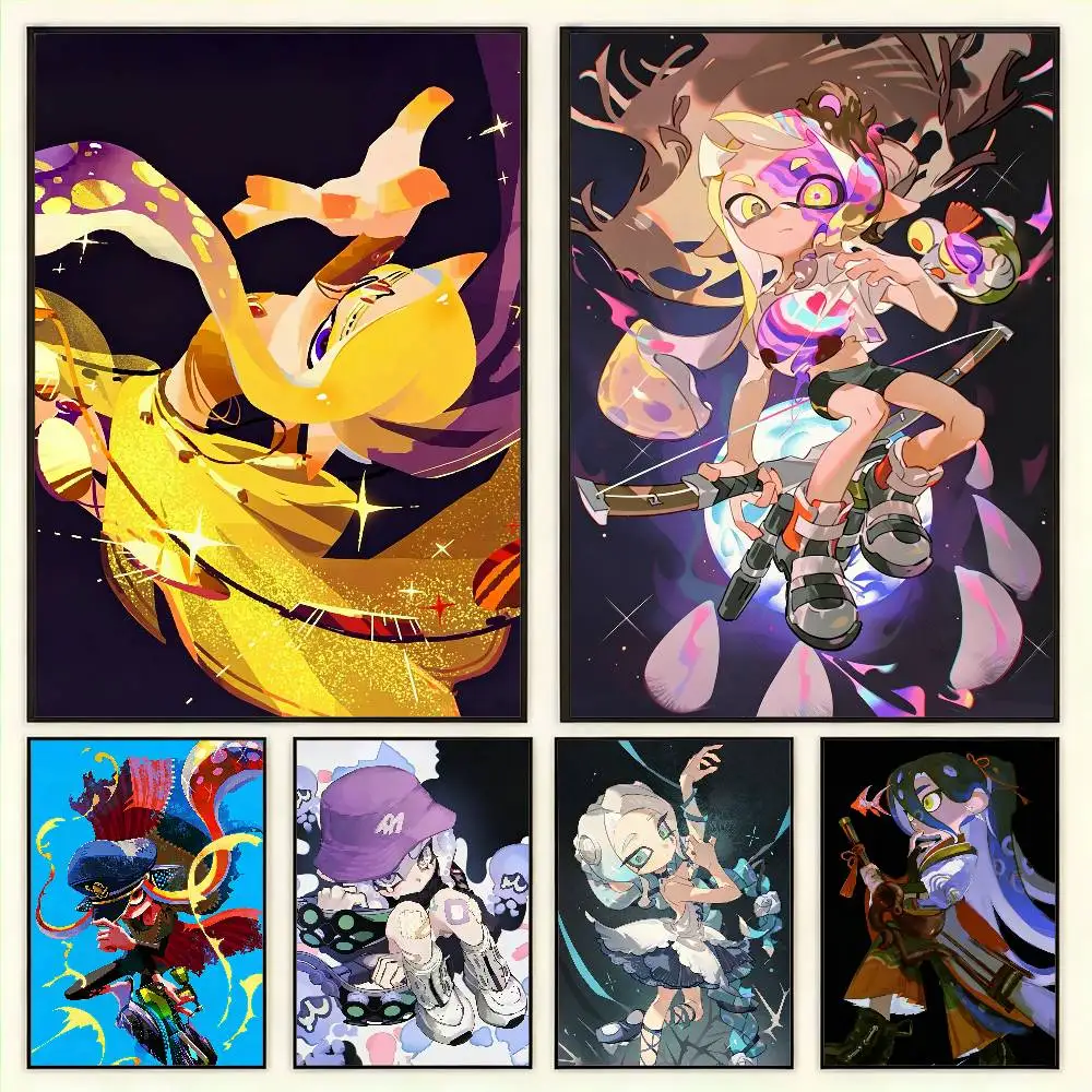Póster de anime Splatoon, arte de pared versátil HD impermeable, decoración autoadhesiva para cualquier espacio, regalo ideal