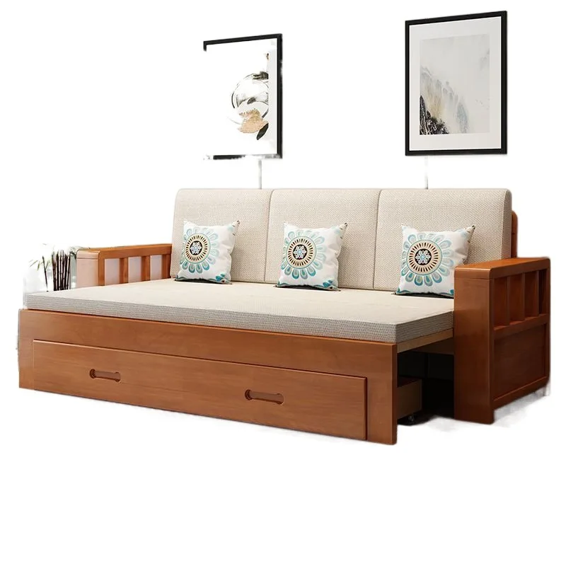 

Solid wood sofa bed storage retractable storage sitting and lying living room multi-functional push-pull folding disassembly