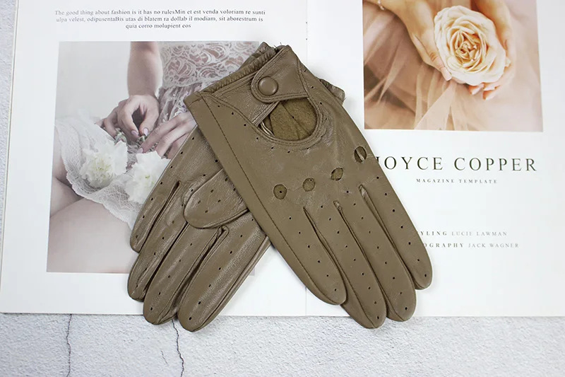 Women's Single-Layer Unlined Thin Driving Leather Gloves Hollow Style Outdoor Cycling Driver Gloves Free Shipping