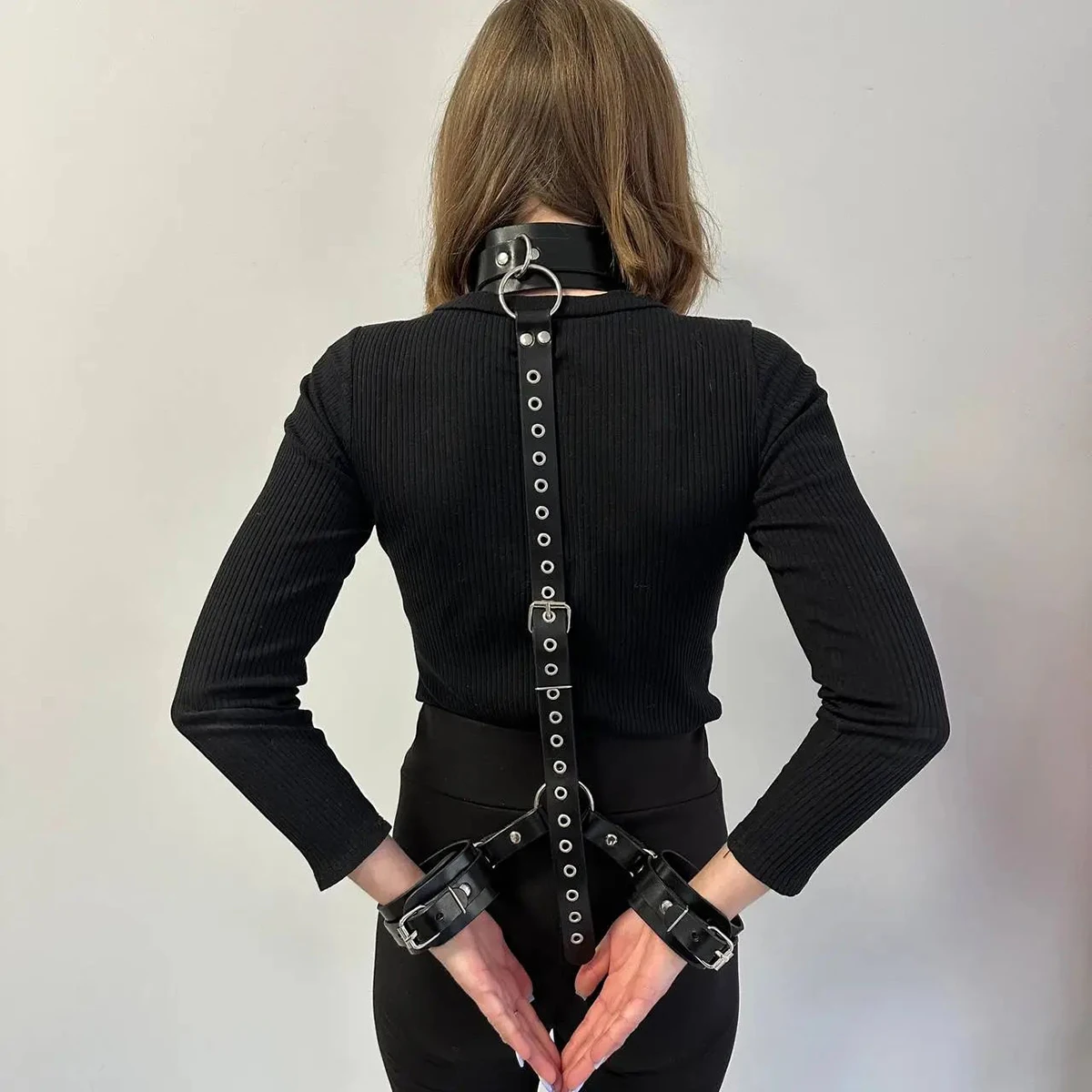 

pu collar with leash women, with Handcuffs, sexy choker for women , sexy rave festival lingerie Harness belt