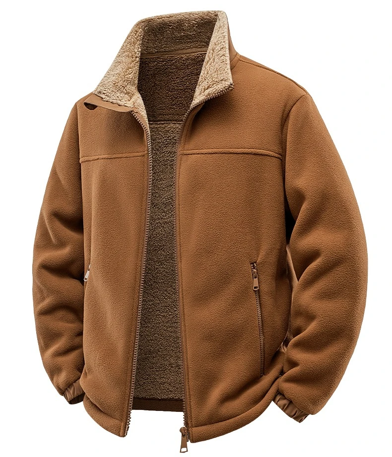 

2025 Thickened Fleece Men's Jacket Autumn Winter Loose Casual Outerwear with Filling Stand Collar Loose Fit Coat Men's Clothing