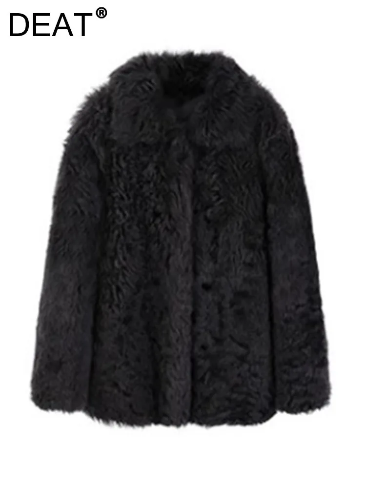 DEATแฟชั่นผู้หญิงFaux Fur CoatหลวมแขนยาวสีทึบหลวมหนาLamb Fur Jacketฤดูหนาว2024ใหม่น้ํา7AB6213