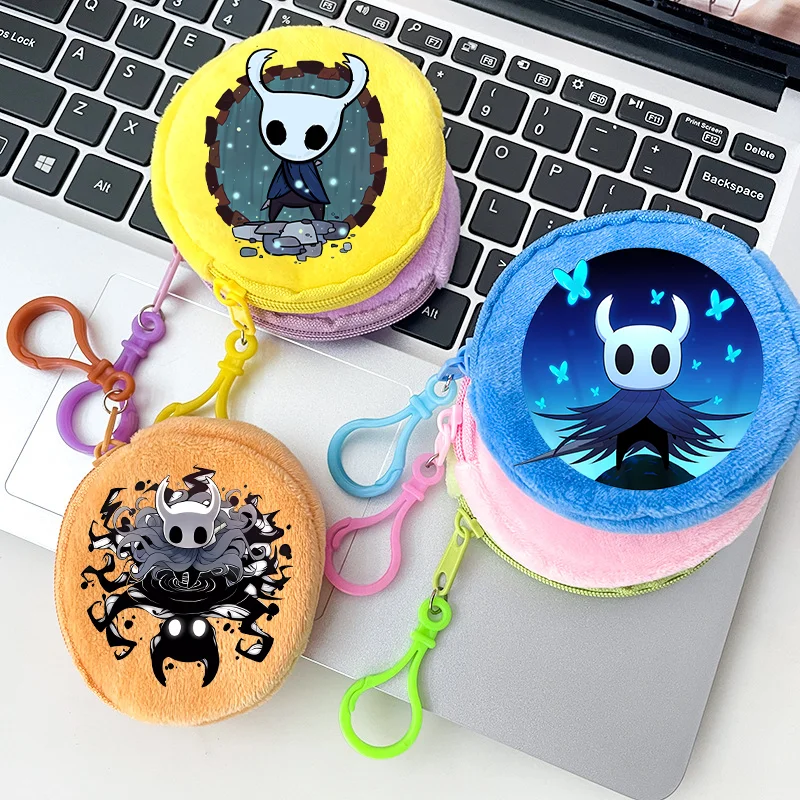 

Плюшевые кошельки для монет Hollow Knight, сумка на молнии для мальчиков, детский мини-кошелек, сумка для хранения с мультяшным принтом, брелок для ключей, детский милый подарок