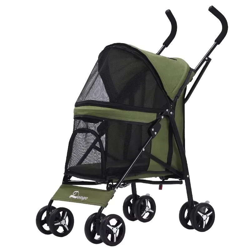 Pet Suppliers Dog Accessories 4-Wheel Glass Foldable Pet Stroller with Zipper button for Dogs Cats Small Medium Pets