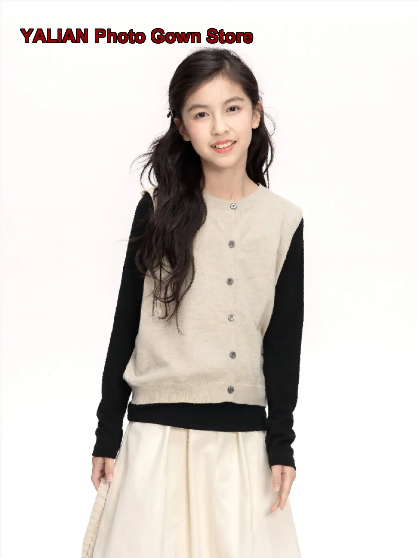 Congjia Girls Stylish Sleeveless Vest Kids Button Closure Waistcoat Autumn Fashionable Jacket