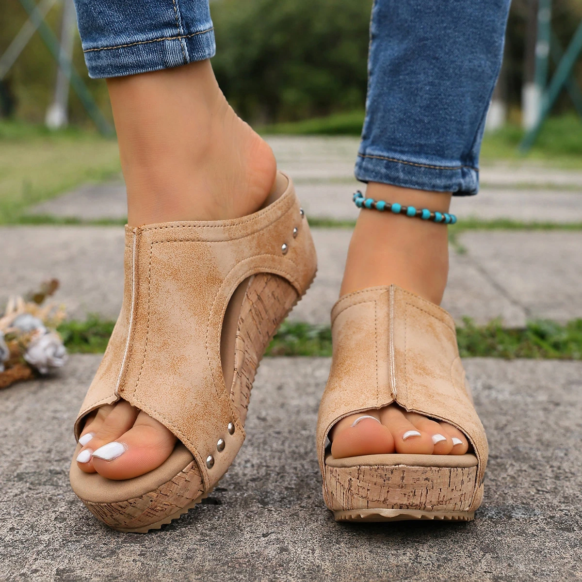 Damensandalen mit hohen Absätzen, Keilabsatz-Sandalen, Plateau-Sandalen für Damen, Sommer-Peep-Toe-Slipper mit Absatz, Sandalias De Mujer – Detail 22