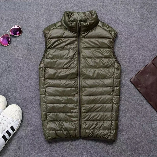 Męska kamizelka puchowa zimowa, luźna kurtka puchowa z lekkimi piórami Ciepła męska kamizelka puchowa Plus Simple Solid Color Jacket Vest