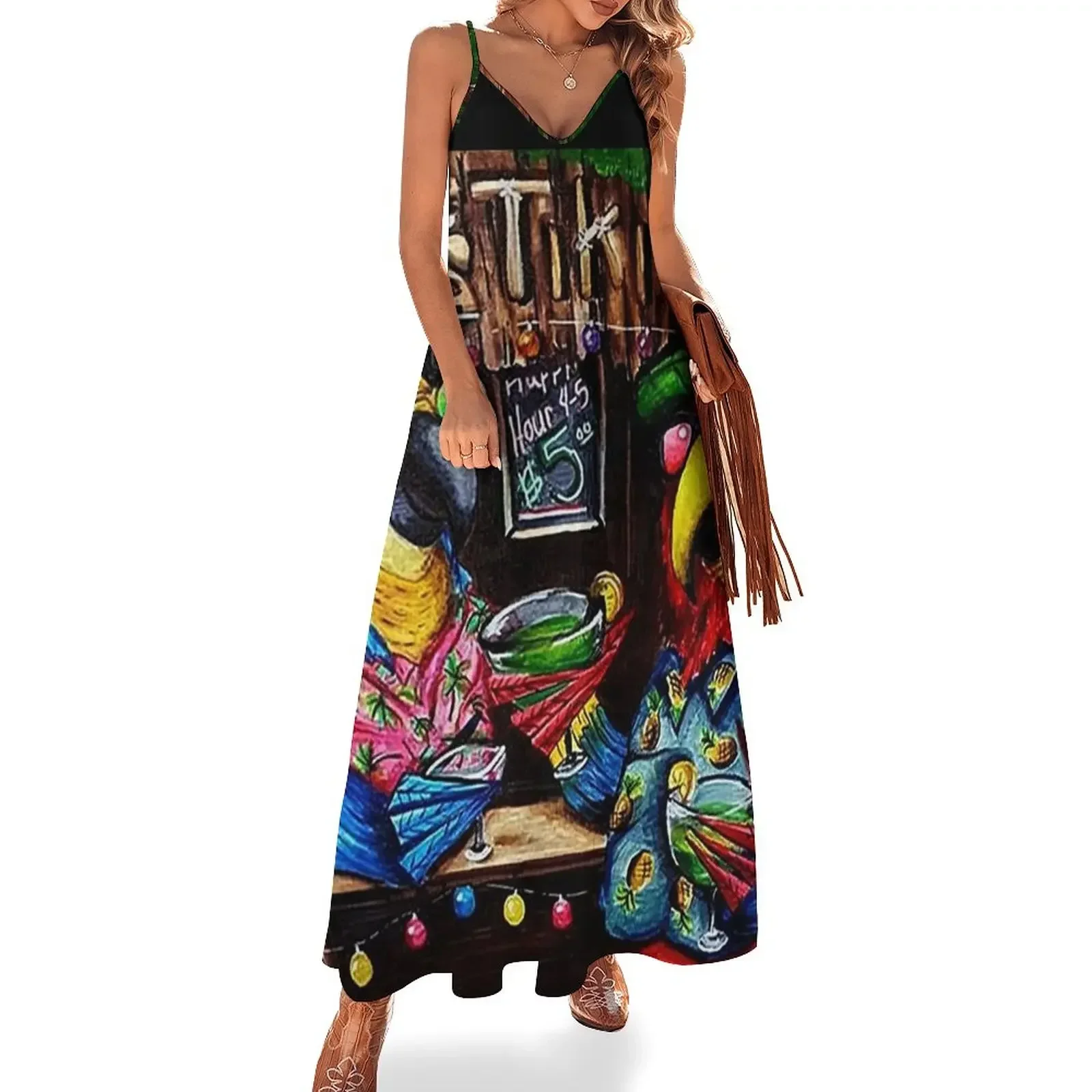 

Tiki Drinkin Sleeveless Dress chic and elegant woman dress Summer skirt Dress