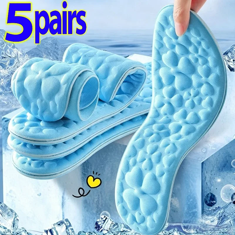 1/5Pairs Breathable Ice Silk Massage Insoles Breathable Feet Orthopedic Insoles Women Men Soft Memory Antibacterial Shoe Pads