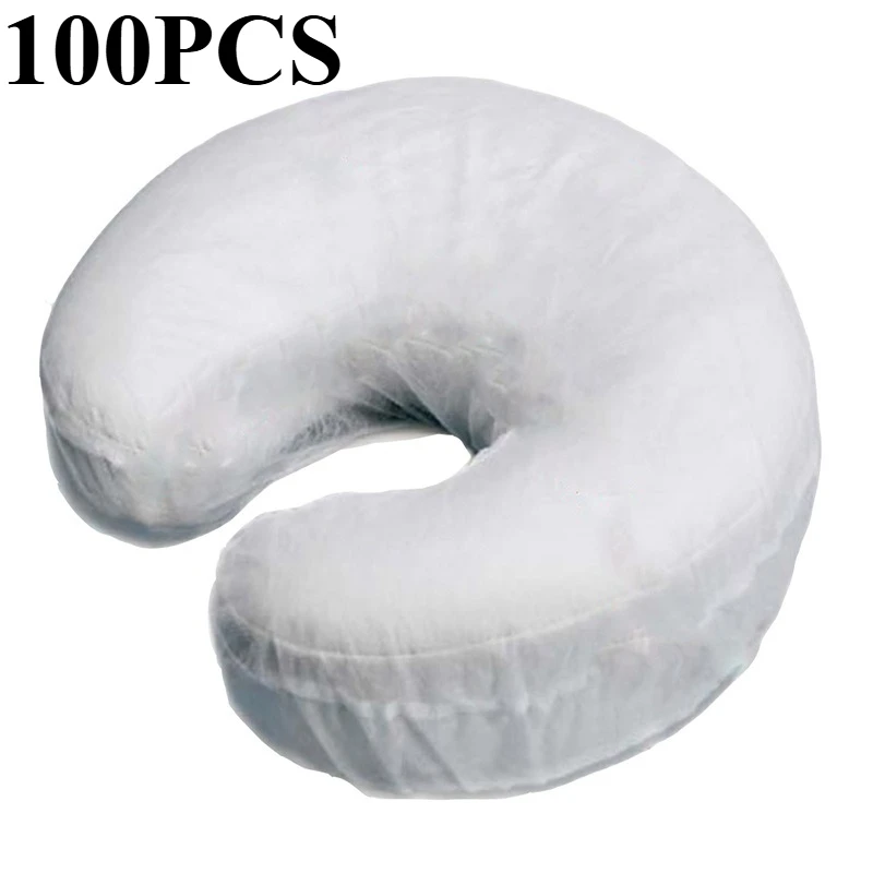 

50/100PCS Headrest Covers Fitted Disposable Massage Face Rest Cradle Covers White Color U-shaped Pillowcase Elastic Non-woven