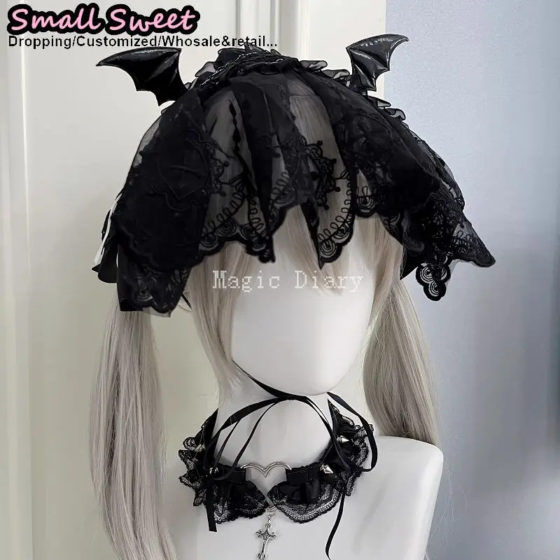 

Gothic Lolita Y2K girl Veil bat wing cross Bow mesh Hair bands Harajuku hair band Punk Lace Ruffled Headband Hair Hoop Choker