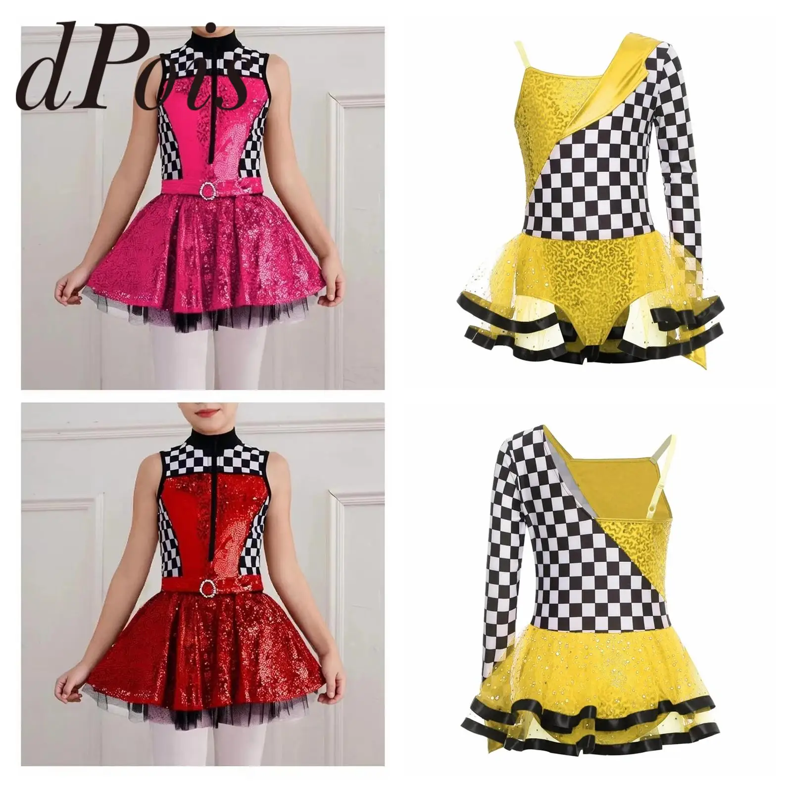 

Детское платье на Хэллоуин для девочек, костюм водителя гоночной машины, наряд для ролевых игр, платье-гонщик с блестками, лоскутное карнавальное платье без рукавов