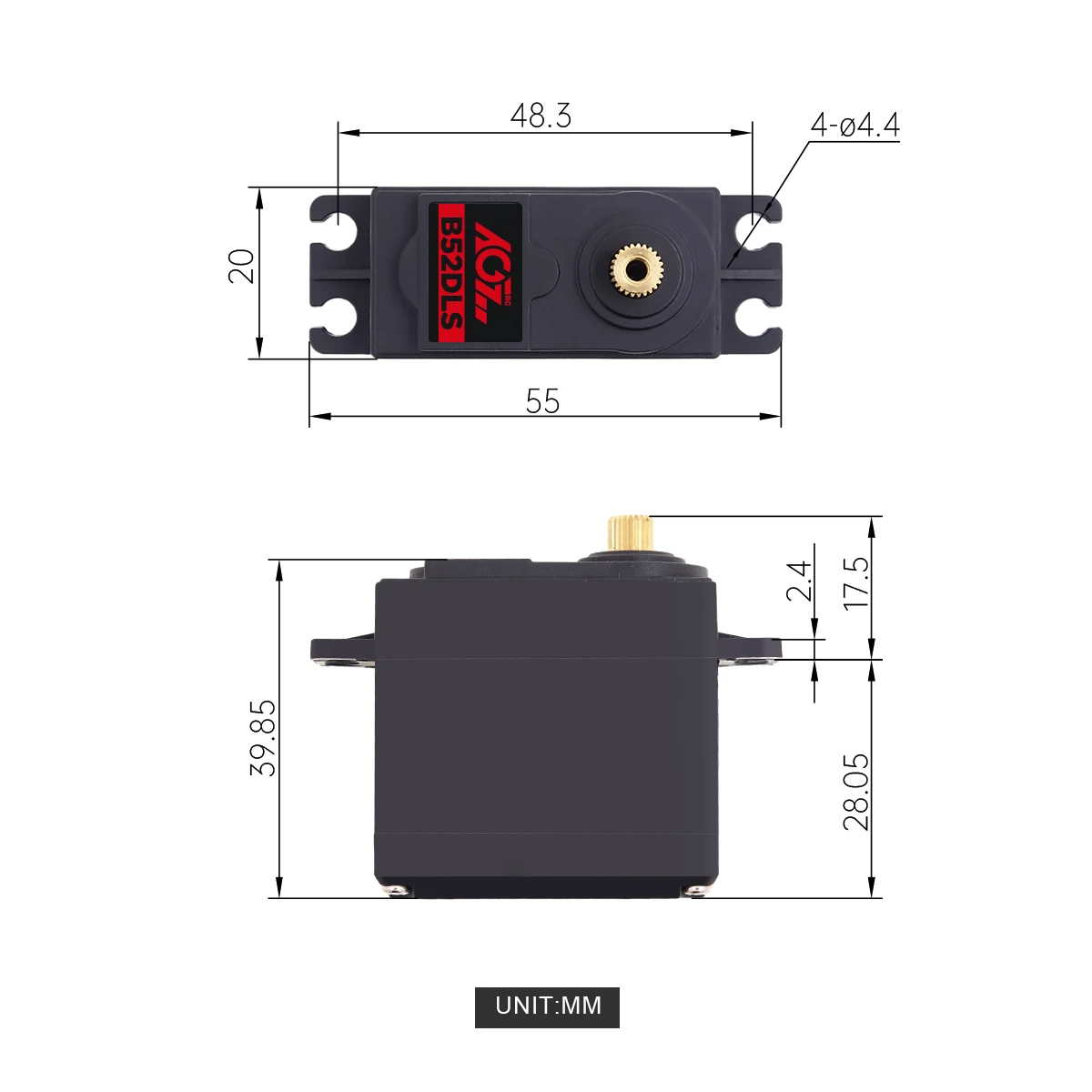 AGFRC B52DLS 7.5KG Metal Gear HV DC Copper Gear Plastic Case Digital Steering Servo for Aircraft 550-700 Class Helicopter Tail