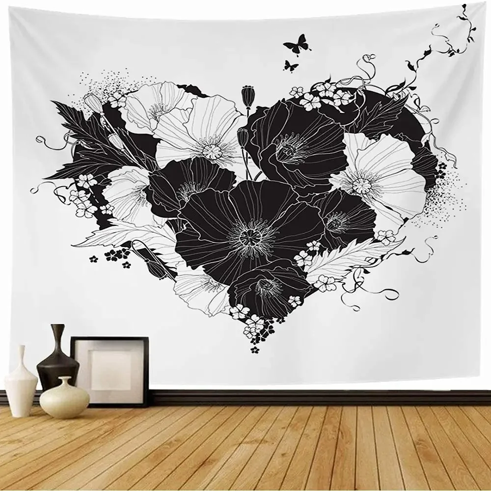 Love Tapestry Floral Love Romantic Shape Heart Tapestry Valentine's Day Flowers Wall Hanging Decor for Bedroom Living Room Dorm