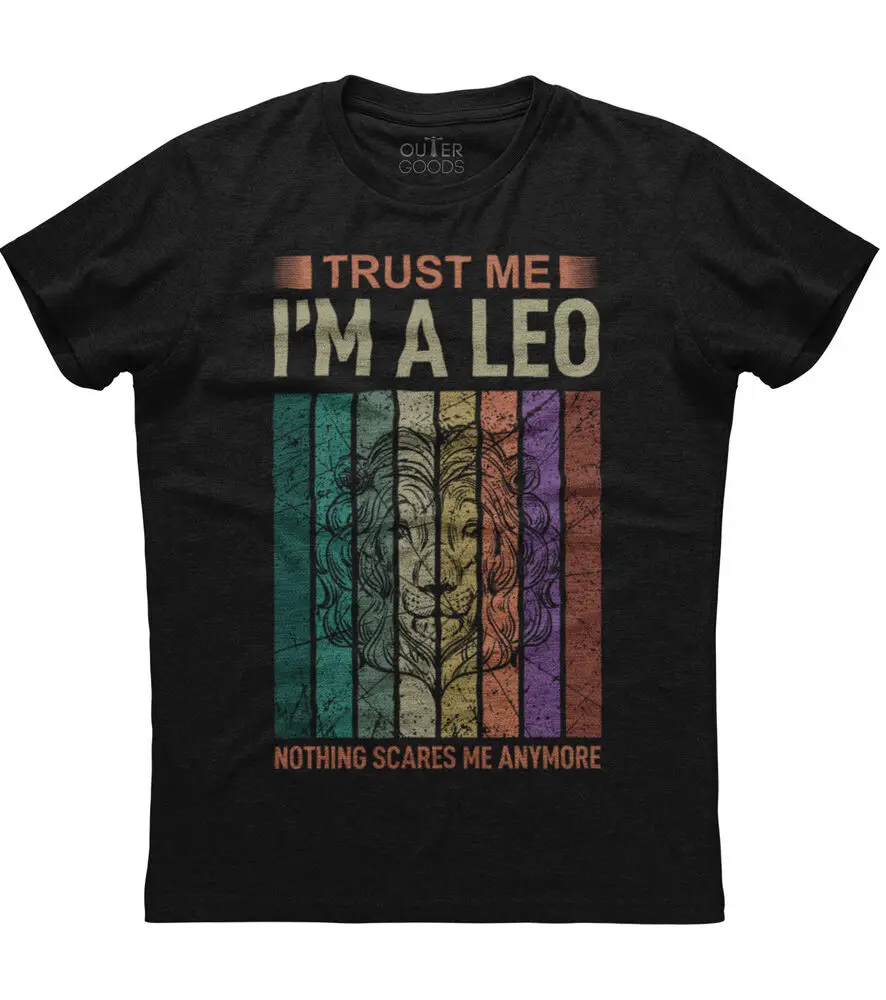 Trust Me I'm A Leo Nothing Scares  ns Short Sleeve Cotton Black T-shirtHigh quality 100% cottonUnisex T-shirts for n Women