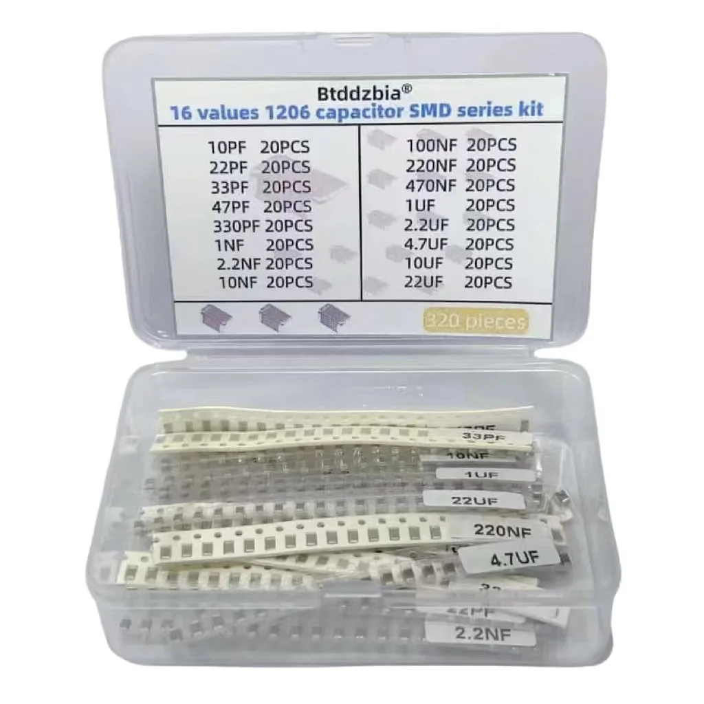 320 Piece 1206 SMD Capacitor Kit 16 Values from 10pF to 22uF - Various Capacitor Banks for Industrial SMD Capacitor Elements