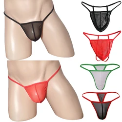 Men Sexy Mesh G-String Low Waist Sheer Thong Pouch Enhancing Bikini Lingerie T-back Slim Side Underpants Beach Swim Underwear