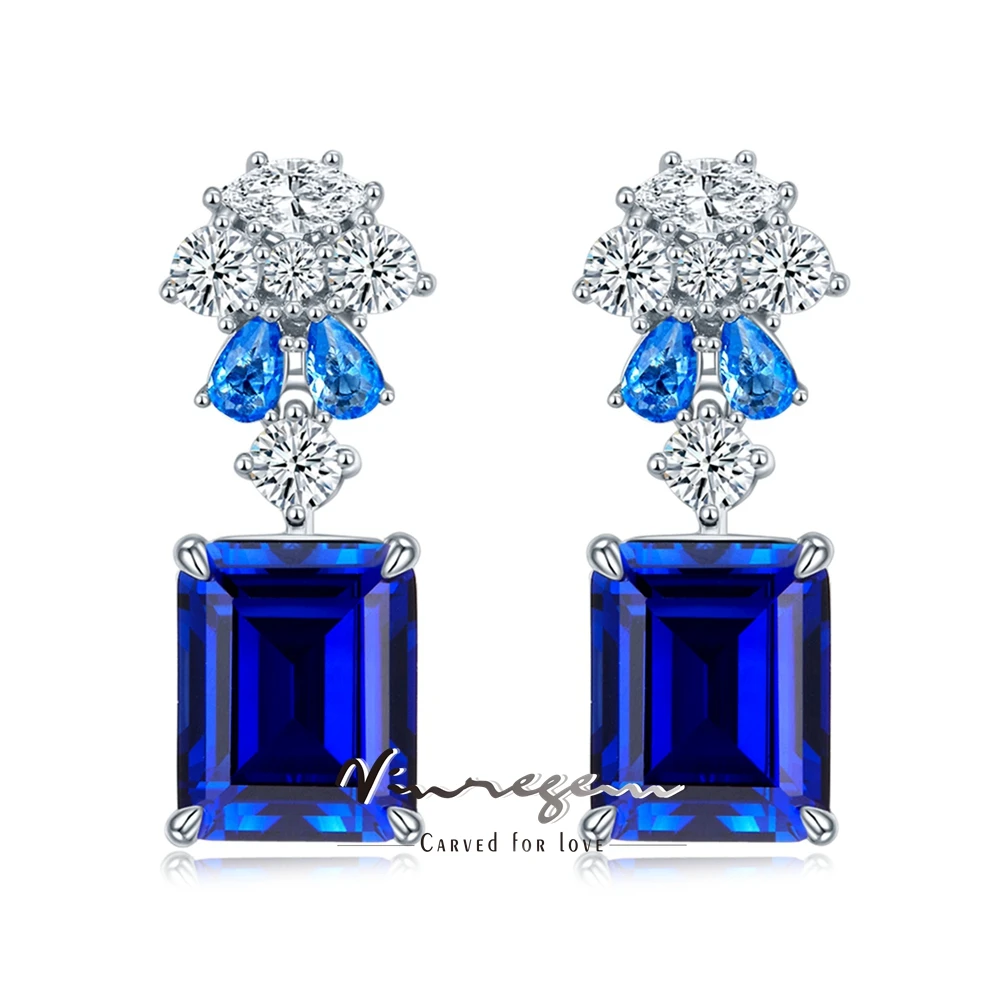 

Vinregem 8CT Emerald Cut Sapphire High Carbon Diamond Gemstone Elegant Drop Earrings 100% 925 Sterling Silver Fine Jewelry Gifts