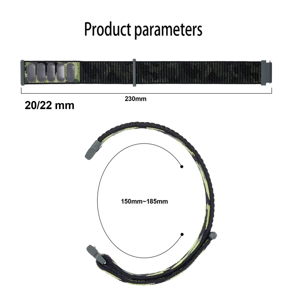 Нейлоновый ремешок с петлей 20 мм 22 мм для Huawei Watch 5/4/GT5 Pro, камуфляжный браслет, ремень Amazfit GTR/GTS4/Bip, Samsung Watch 7/6/5/4, ремешок