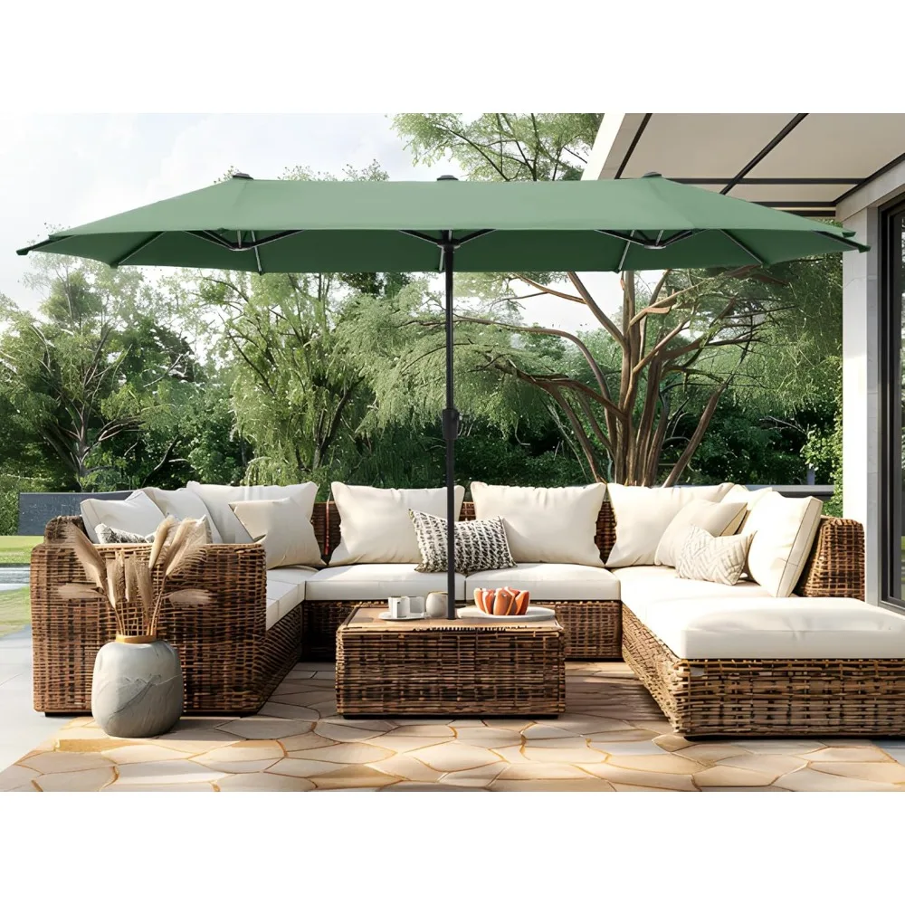 

13ft Large Patio Umbrellas, Double-Sided Outdoor Market Rectangle Umbrella for Outside, Mint Green