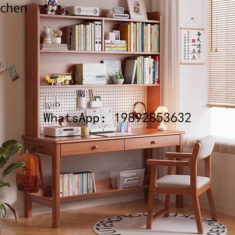 

solid wood desk with integrated bookshelf - computer desk and office chair set