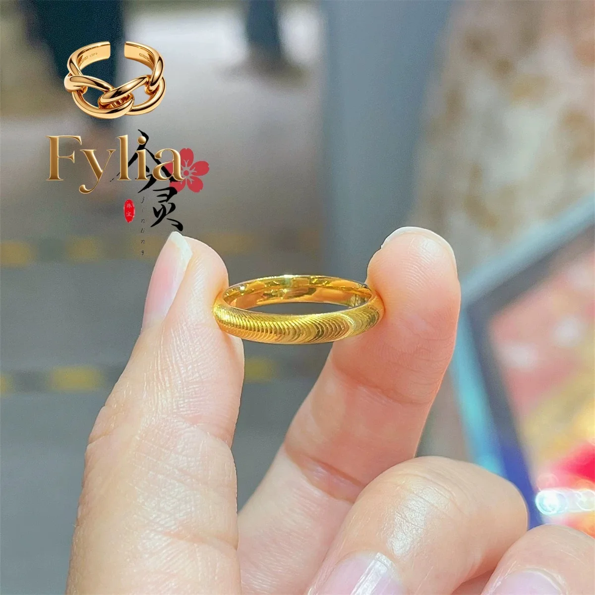 

Fylia Jewelry 9999 24K real gold Plain Ring Seiko Cat Eye Ring fashion simple couple ring first jewelry