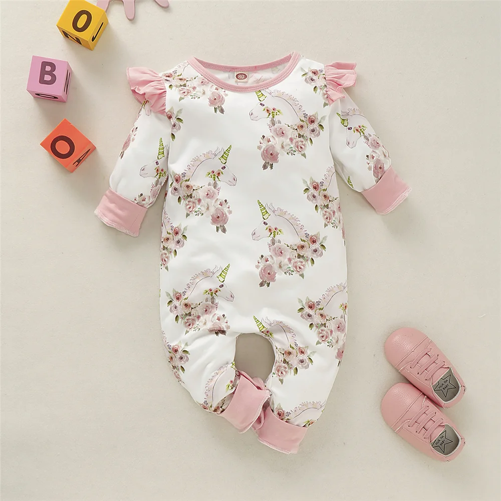 3-24 Months Princess Girl Spring Autumn Romper Pink Long Sleeve Jumpsuit Infants Baby Girl Playsuit Outfits Newborn Baby Clothes