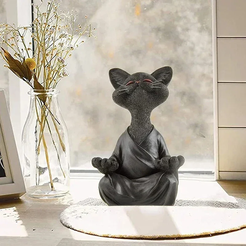 Whimsical Meditation Cat Zen Yoga Cat Home Decoration Ornament Statue Animal Model Figure Toys Sculpture Collection Craft