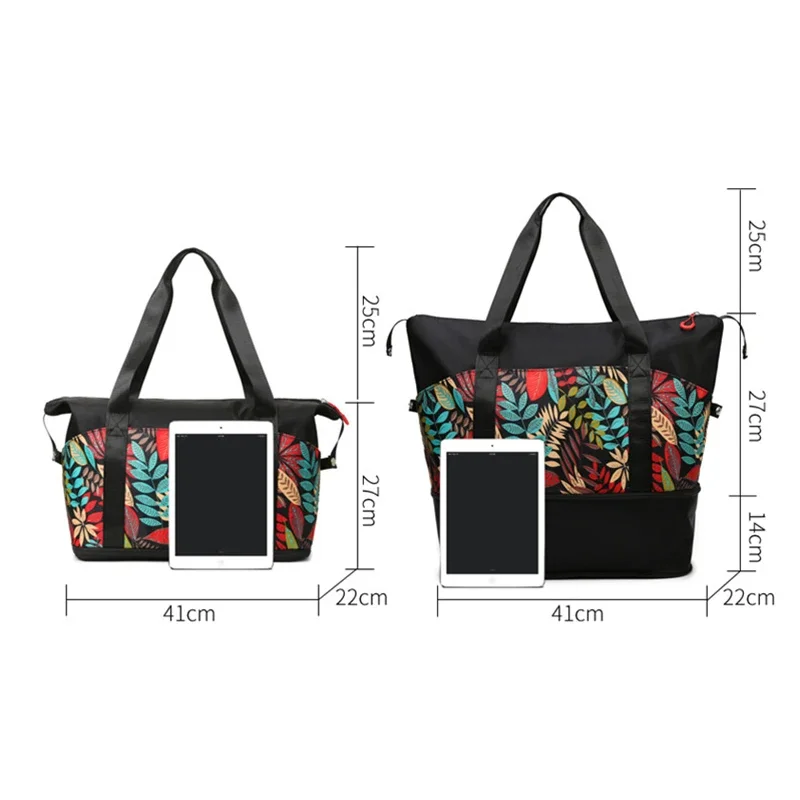 Folding Luggage Travel Bag Print Carry On Large Capacity Weekend Bag Dry Wet Separation Waterproof Sports Gym Bag Women Tote Bag