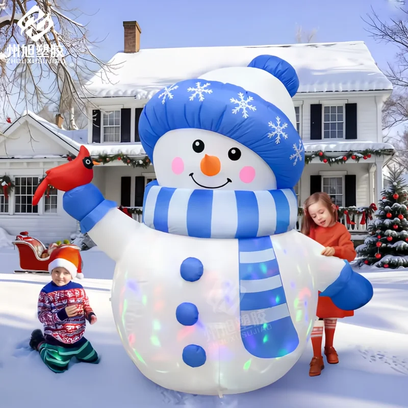 

Рождественский надувной очаровательный синий снеговик с птицей, рождественские надувные игрушки, уличные украшения для двора, газона, надувные лодки