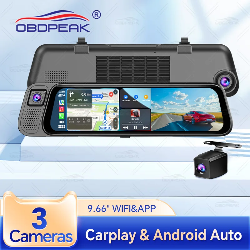 

9.66 Inch Car Dvr 3 Channel 2.5K Dash Cam for Cars Front and Rear View Recorder Video Car Camera for Car Assecories WIFI APPGPS
