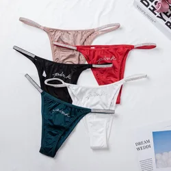 Comfortable Personalized Half-Wrap Sexy Women Underwear Low Waist Underwear Hollow Ice Silk Panties Rhinestone Heart Thongs