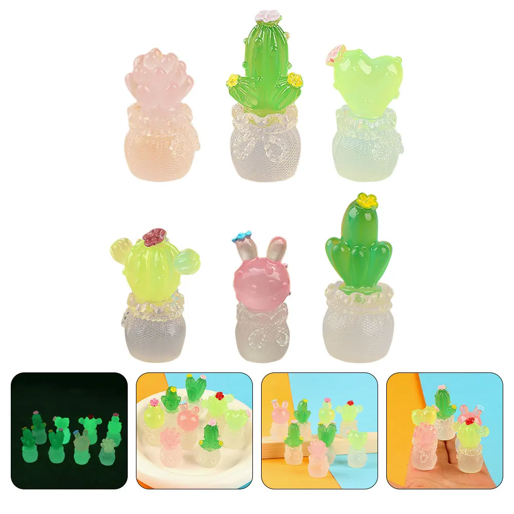 

6 Pcs Cactus Ornament Miniature Figurine Plants Figurines Bonsai Ornaments Adorable Decorative Figures