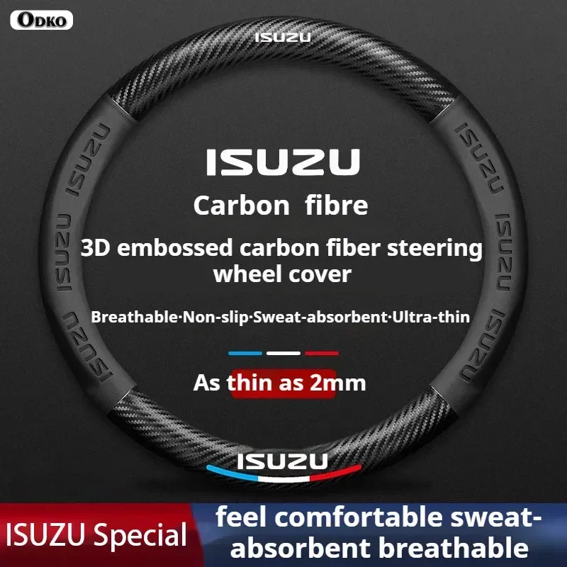 Protector para volante de coche, fibra de carbono, cuero de napa, tridimensional, antideslizante, para Isuzu d-max MU-X T17 Taga Rodeo JIM