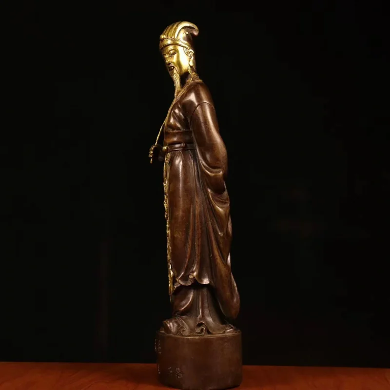 Brass Liang Figurine Wudong Master Zhuge Kongming Bronze Statue Home Decor Auspicious Craft Gift Office Decoration