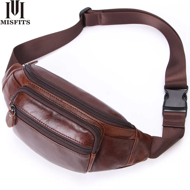 Casual men's mobile phone real leather chest bag slant across the cashier outdoor large capacity multifunctional Fanny pack