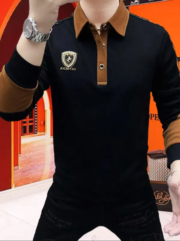 

Long Sve irt for Men Casual Busin Sle Diamond Embellied irt Collar Color Blo Sweatirt Jaet