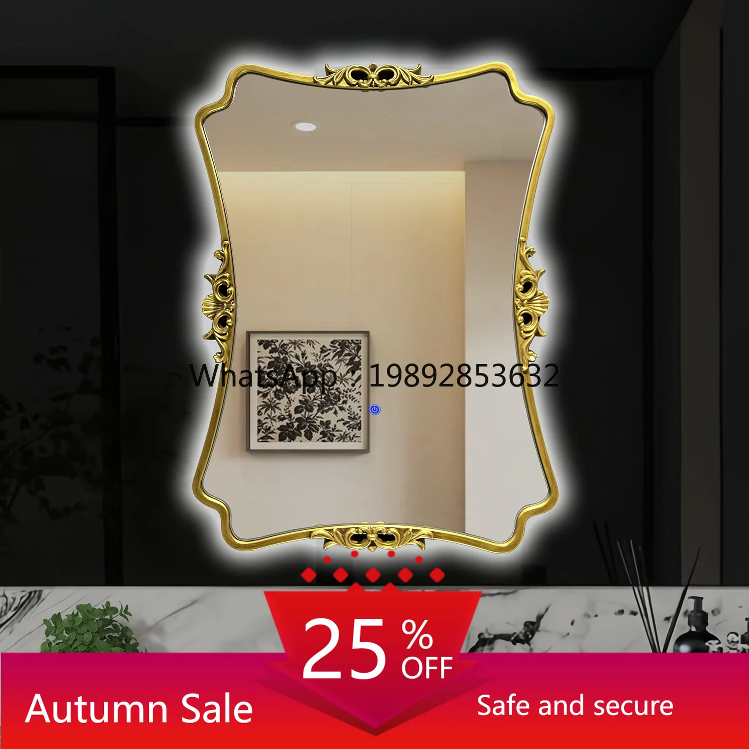 

LYY Retro Bathroom Entrance Wall-Mounted French Style Bathroom Mirror Smart Mirror Bathroom Vanity Mirror
