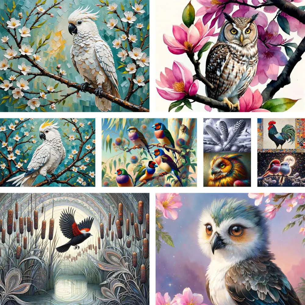 Bird Owl Parrot Pre-Printed Cross Stitch Full Kit DIY Embroidery Handmade Handiwork Hobby Handicraft For Adults Different Floss