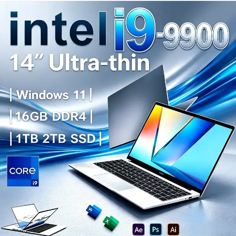 Powerful Intel Core i9‑9900 14.1 Inch Slim Laptop 16GB/32GB RAM 1TB/2TB SSD FHD 1920*1080 Notebook PC For Daily Office Work